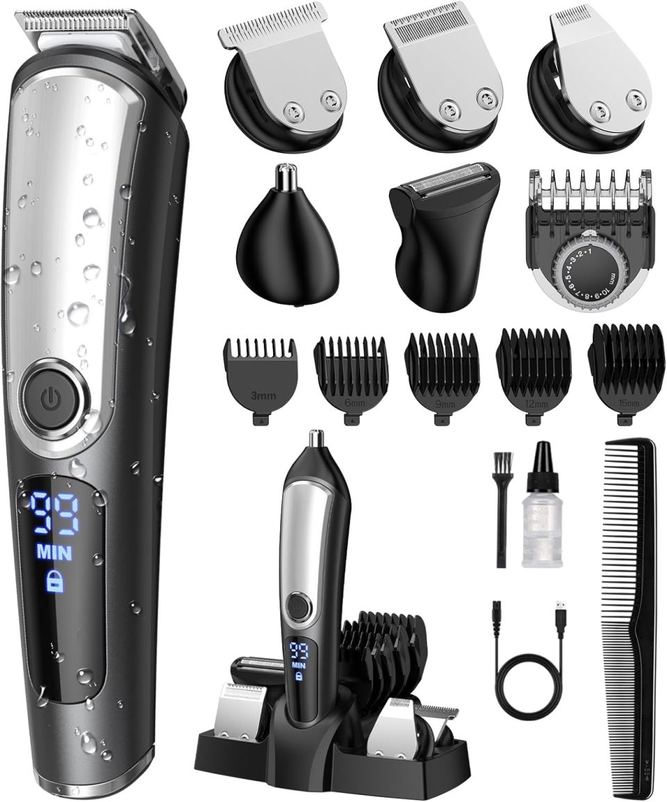 YIRISO Beard Trimmer for Men. Electric Razor Shavers for Men. Cordless Rechargeable Waterproof Grooming Kit for Shaving Face. Mustache Nose Body Hair Trimmer Clipper. LED Display. Gifts for Him : Beauty & Personal Care